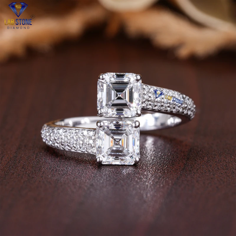 3.92+ Carat Asscher & Round Cut Diamond White Gold Ring / Wedding Ring / EF-VS Colour