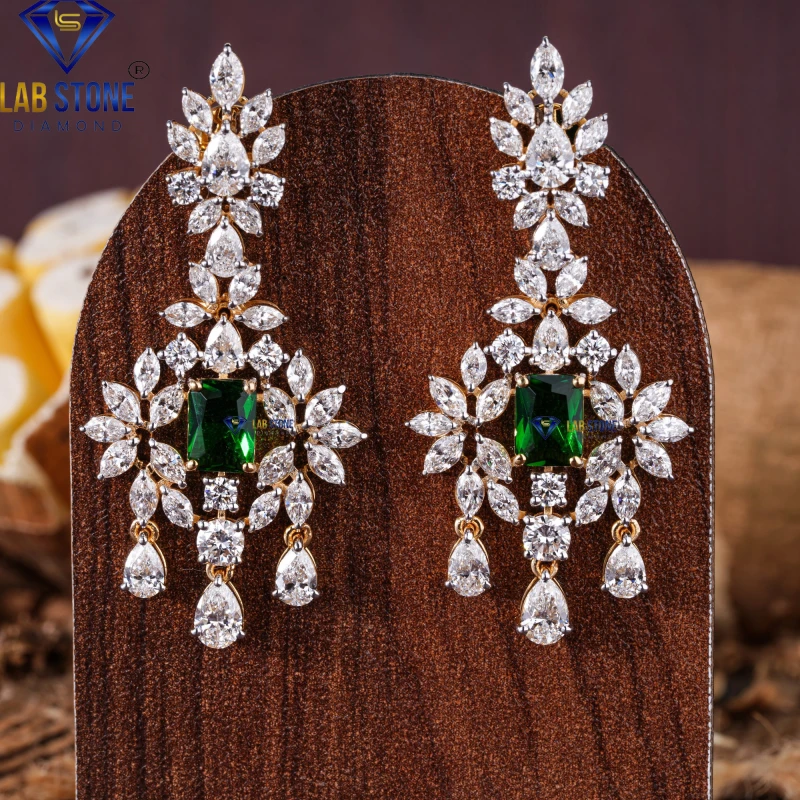 7.48+ Carat G. Radiant, Pear and Marquise Cut Diamond Yellow Gold Earring / Drop & Dangle Earring / EF-VS Colour
