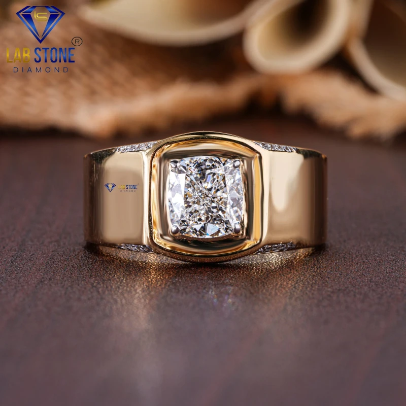 2.15+ Carat Cushion & Round Cut Diamond Rose Gold Ring / Men's Wedding Ring / EF-VS Colour