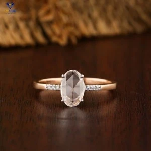 0.62 + Carat Rose Cut Oval And Round Diamond Ring, Engagement Ring, Wedding Ring, E Color, VVS2-VS2 Clarity