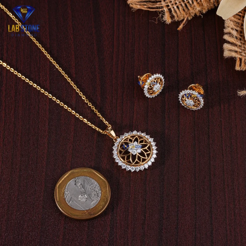 1.53+ Carat Round Cut Diamond Yellow Gold Pendant Set / Magnificent Pendant and Earring Set / EF-VS color