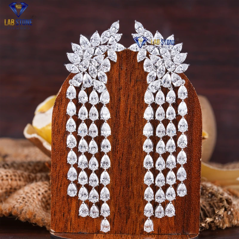 19.40+ Carat Pear & Marquise Cut Diamond White Gold Earring by Labstone / Brilliance Emboldened / EF-VS Colour