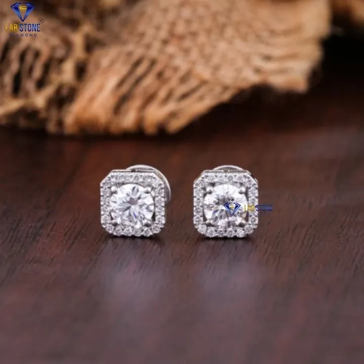 1.28+ Carat TDW Round Cut Diamond White Gold Earring by Labstone , Daily Wear Earring , EF color VS clarity