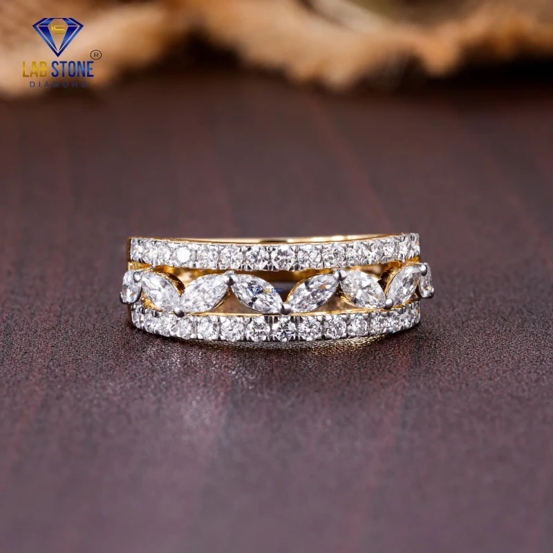 1.28+ Carat Marquise & Round Cut Diamond Yellow Gold Ring / Engagement Band Ring / EF Color VS clarity