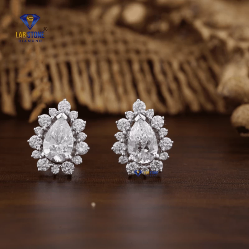 1.476+ Carat Pear and Round Brilliant Cut Diamond Earring, Engagement Earring, Wedding Earring, E Color, VVS2-VS2 Clarity