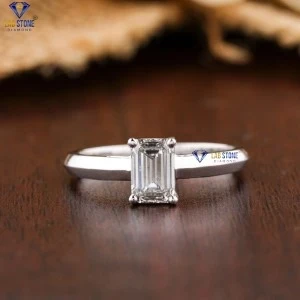 0.85+ Carat Emerald Brilliant Cut Diamond Ring, Engagement Ring, Wedding Ring, E Color, VVS2-VS2 Clarity