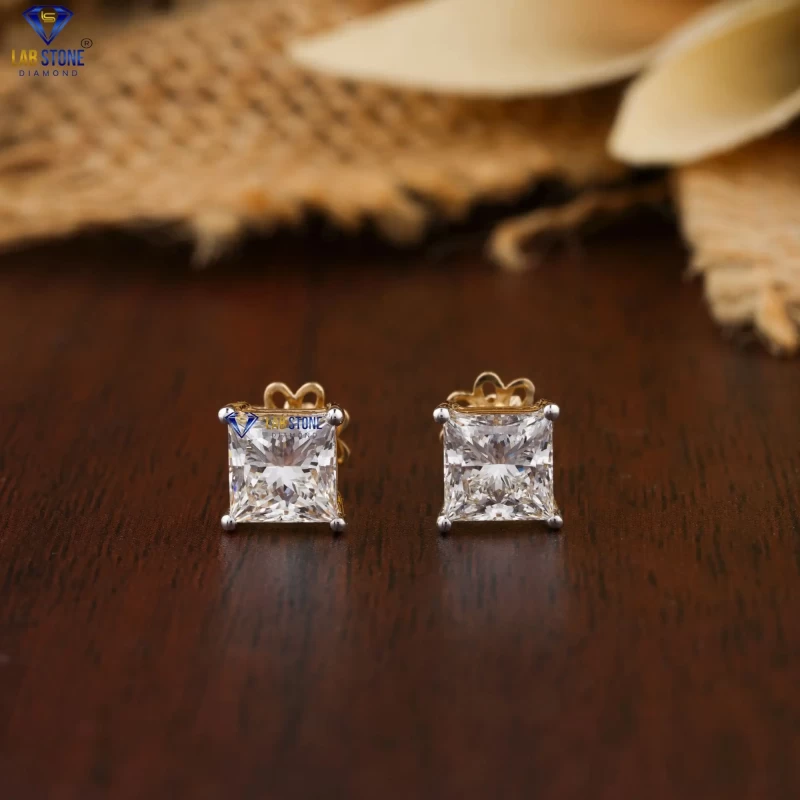 0.60+ Carat Princess Brilliant Cut Diamond Earring, Engagement Earring, Wedding Earring, E Color, VVS2-VS2 Clarity