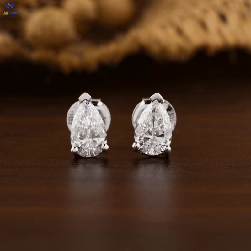 0.90+ Carat Pear Brilliant Cut Diamond Earring, Engagement Earring, Wedding Earring, E Color, VVS2-VS2 Clarity