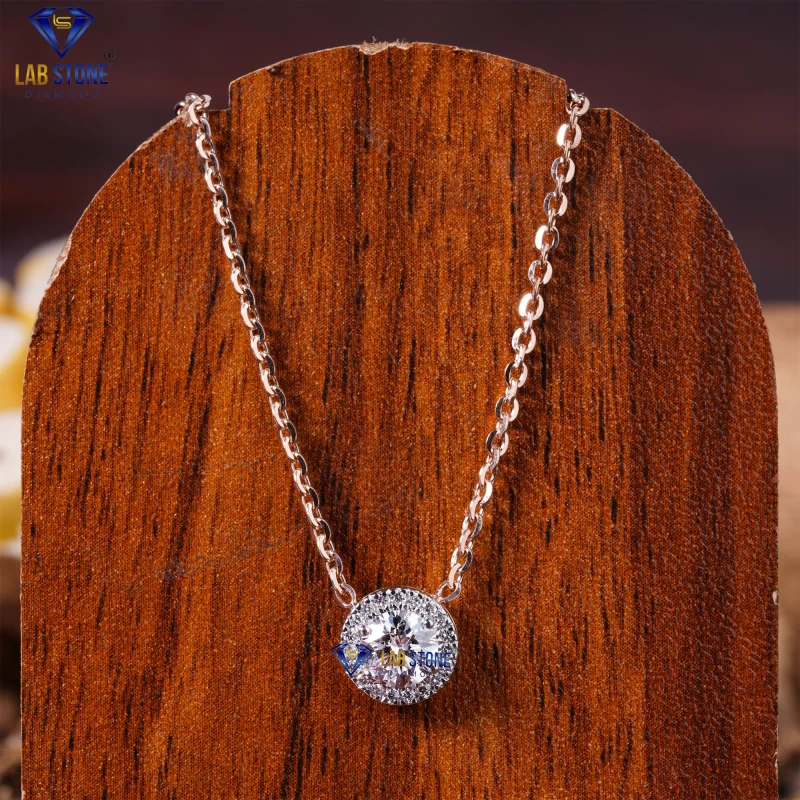 0.57+ Carat Round Cut Diamond Rose Gold Pendant by Labstone / Glow with Diamonds / EF-VS color