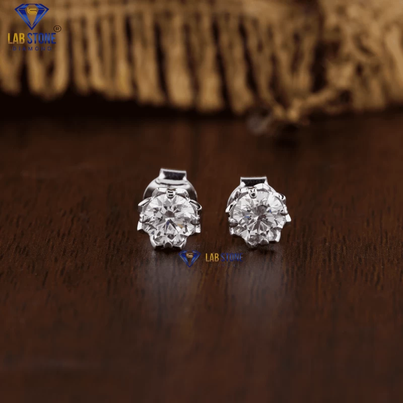 1.00+ Carat Round Brilliant Cut Diamond Earring, Engagement Earring, Wedding Earring, E Color, VVS2-VS2 Clarity