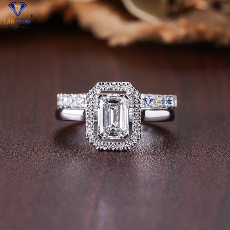 1.88+ Carat Emerald & Round Cut Diamond White Gold Ring / Ring With Band / EF-VS Colour