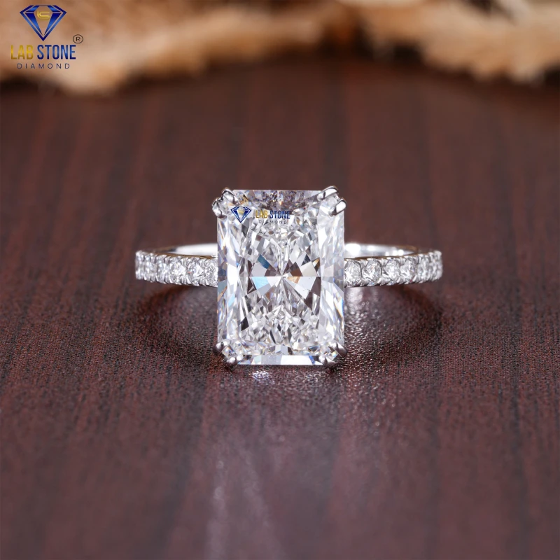 3.60+ Carat Radiant & Round Cut Diamond White Gold Ring by Lab-Stone / Luxurious Diamond Ring / EF-VS color