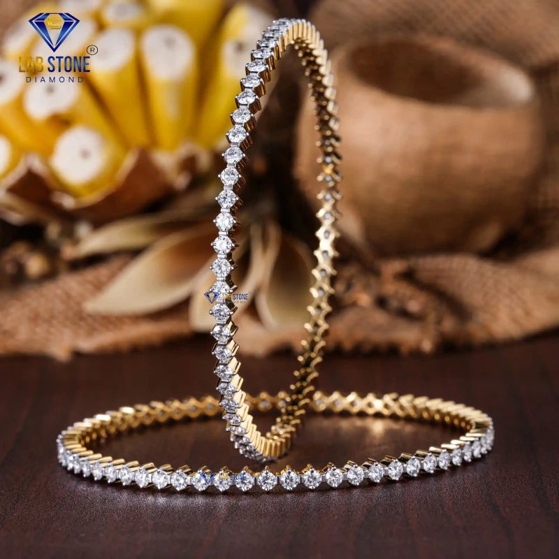 6.81+ Carat Round Cut Diamond Yellow Gold Bracelet / Bangle Bracelet / EF-VS Colour