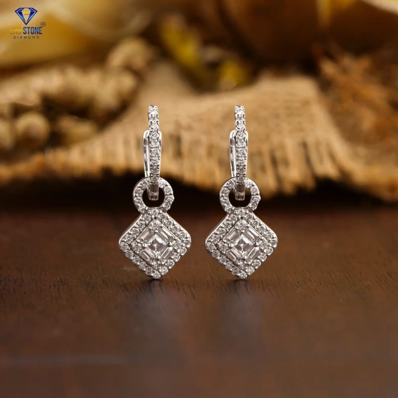 0.51+ Carat Baguette,Carre And Round Brilliant Cut Diamond Earring, Engagement Earring, Wedding Earring, E Color, VVS2-VS2 Clarity