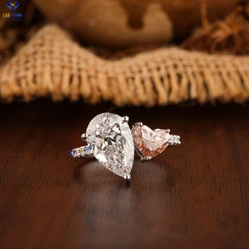 3.36+ Carat F.P. Heart,Pear & Round Cut Diamond Ring, Engagement Ring, Wedding Ring, E Color, VVS2-VS2 Clarity