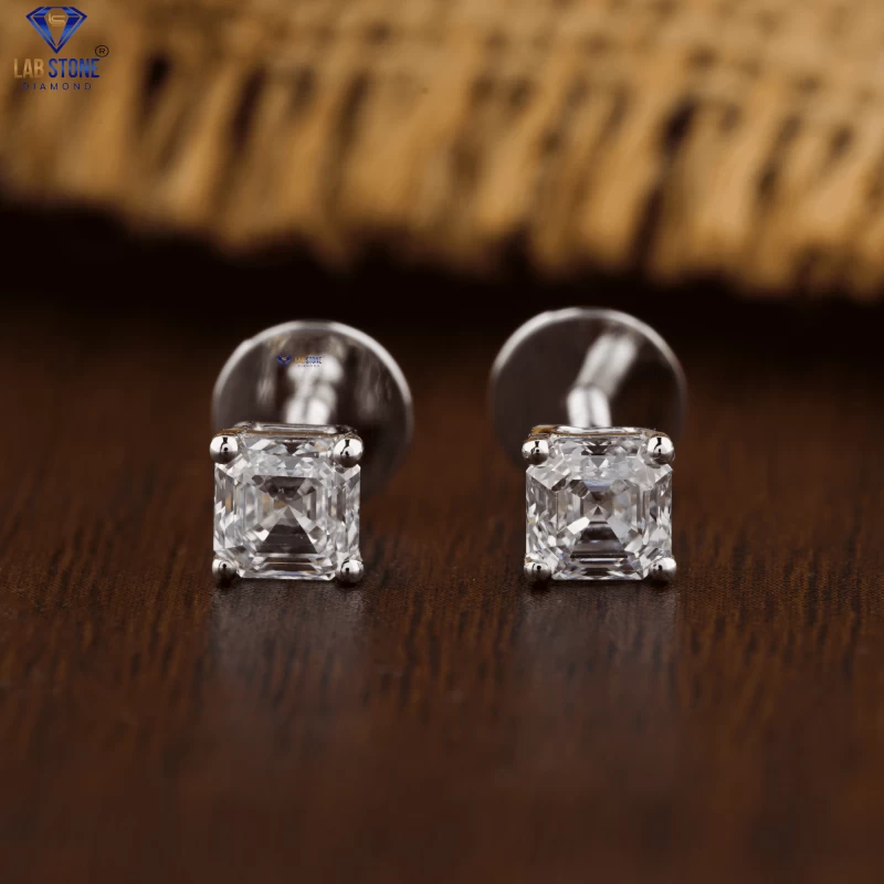 0.72+ Carat Asscher Cut Diamond Earring, Engagement Earring, Wedding Earring, E Color, VVS2-VS2 Clarity