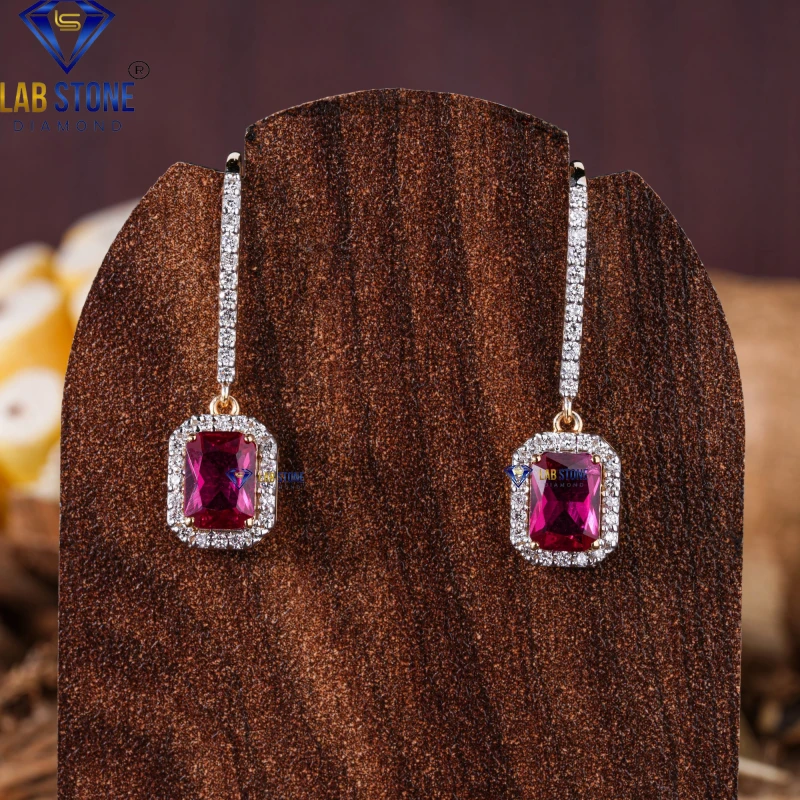 2.45+ Carat R. Radiant and Round Cut Diamond Rose Gold Earring / Drop & Dangle Earring / EF-VS Colour