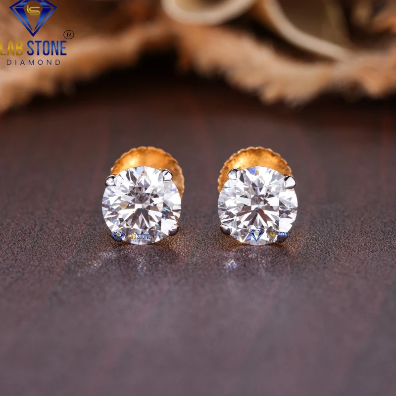 4.91+ Carat Round Cut Diamond Yellow Gold Earring / Stud Earring / EF-VS Colour