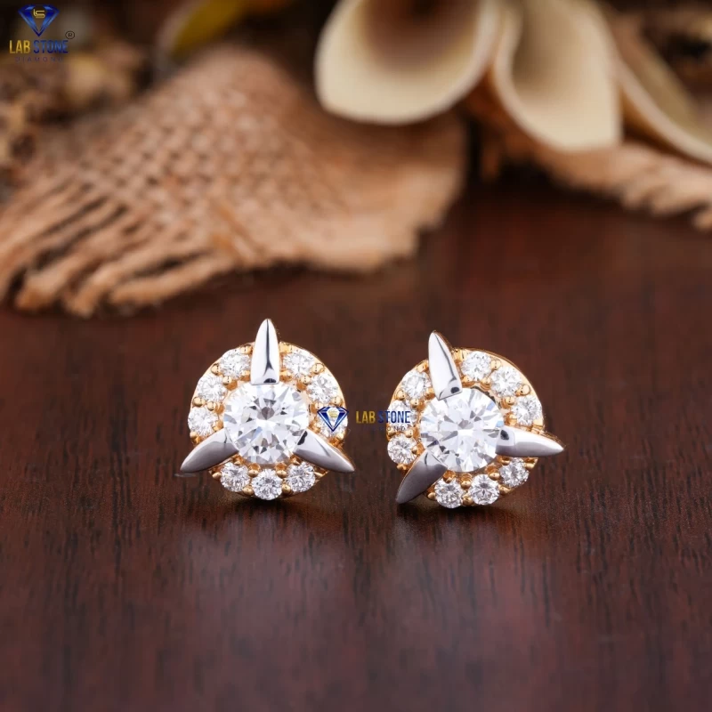 2.34+ Carat Round Cut Diamond Yellow Gold Earring by Labstone / Glorious Diamond Earring / EF color VS clarity