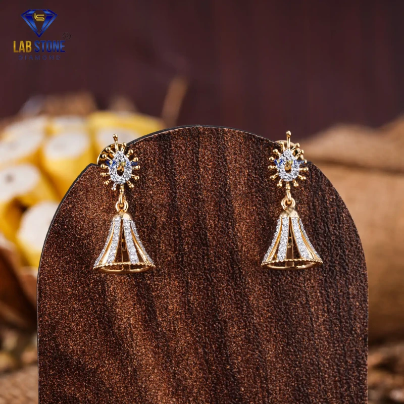 0.38+ Carat Round Cut Diamond Yellow Gold Earring / Drop and Dangle Earring / EF-VS Colour