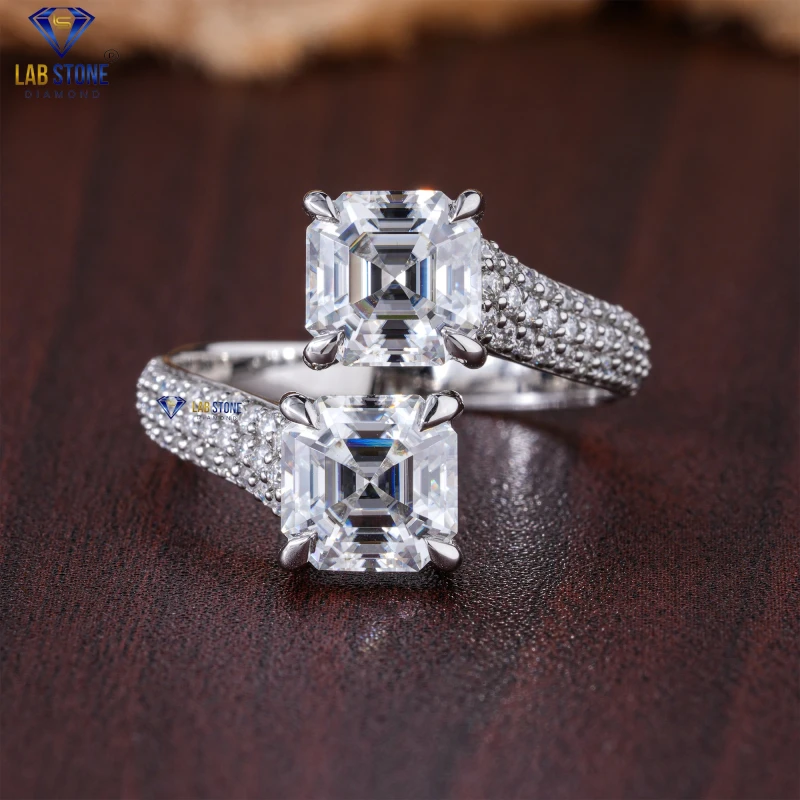 3.92+ Carat Asscher & Round Cut Diamond White Gold Ring by Labstone / Luxury That Lasts a Lifetime / EF-VS color