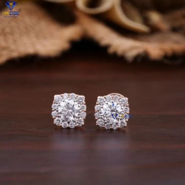 1.81+ Carat TDW Round Brilliant Cut Diamond Rose Gold Earring by Labstone , Daily Wear Earring , EF color VS clarity