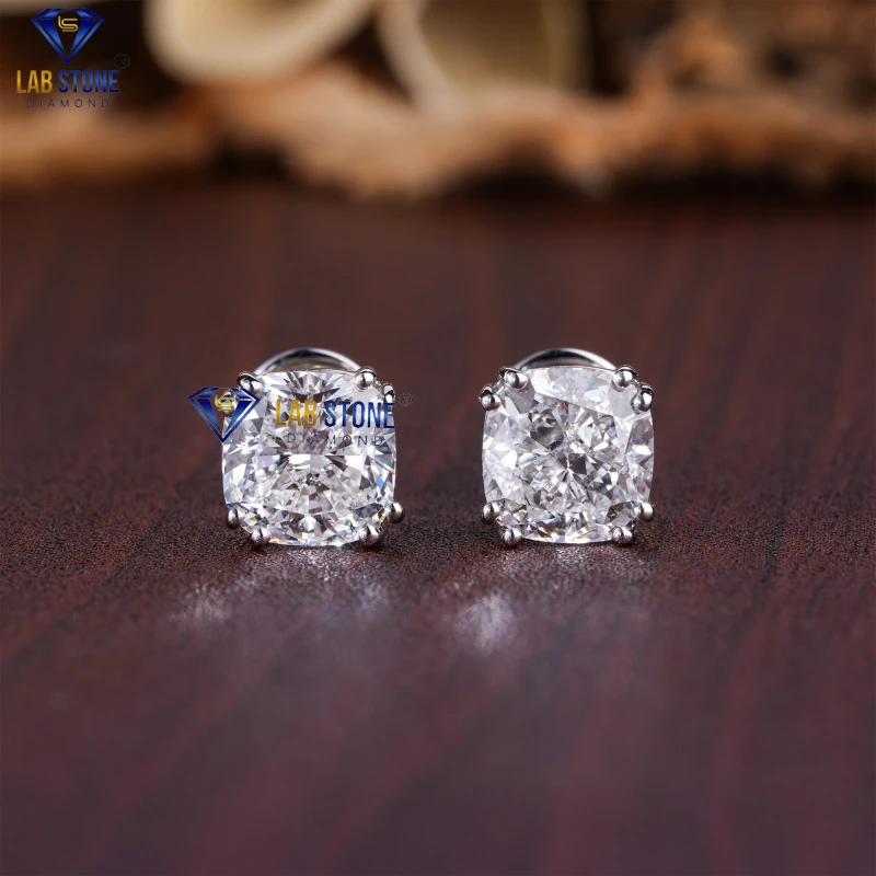2.24+ Carat Cushion Cut Diamond White Gold Earring by Labstone / Dazzle with Distinction / EF-VS Colour
