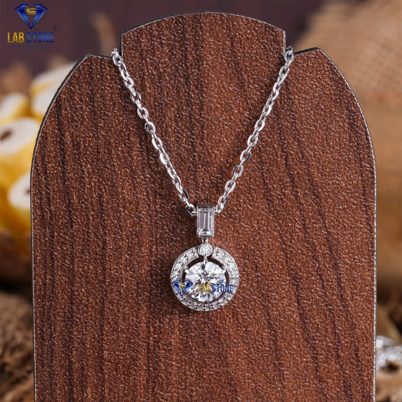 1.10+ Carat Round & Baguette Cut Diamond White Gold Pendant by Labstone / Mesmerizing Pendant / EF-VS color