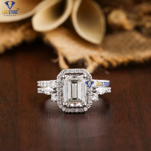 2.37+ Carat  Emerald, Marquise & Round Cut Diamond Ring, Engagement Ring, Wedding Ring, E Color, VVS2-VS2 Clarity