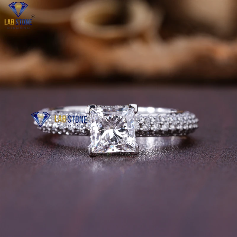 1.96+ Carat Princess & Round Cut Diamond White Gold Ring by Lab-Stone / Unleash Your Sparkle / EF-VS Color