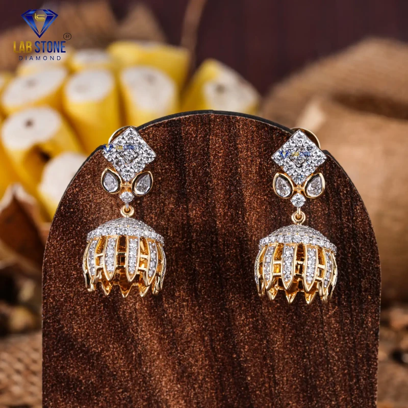 1.67+ Carat Pear & Round Cut Diamond Yellow Gold Earring / Drop and Dangle Earring / EF-VS Colour