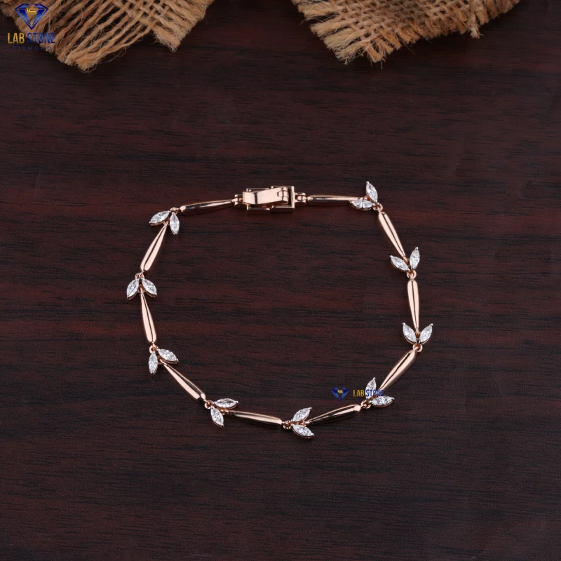 0.68+ Carat Marquise Diamond Rose Gold ring by Labstone / Charming Diamond Bracelet / EF-VS Colour