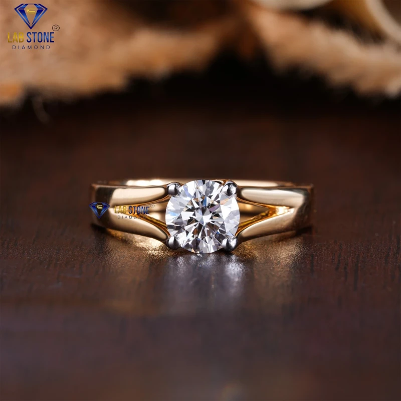 0.80+ Carat Round Cut Diamond Yellow Gold Ring by Lab-Stone / Jewelry That Captures Hearts / EF-VS color