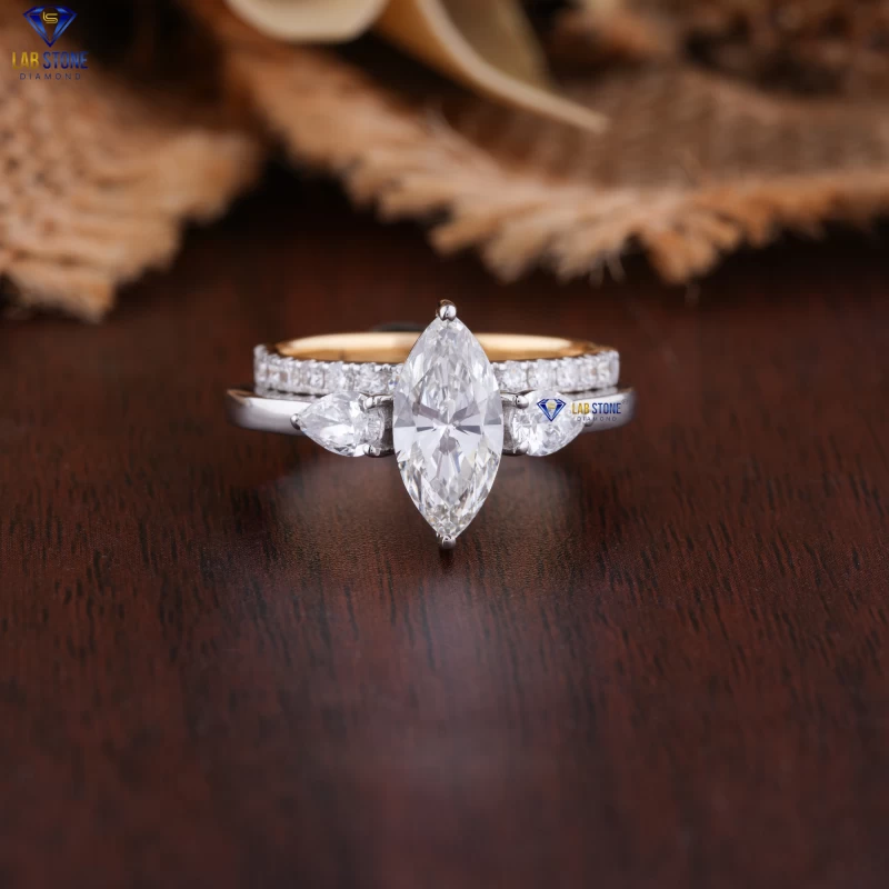 1.89+ Carat Marquise,Pear & Round Cut Diamond White/Rose Gold Ring by Lab-Stone , Mesmerizing Diamond Ring , EF-VS color