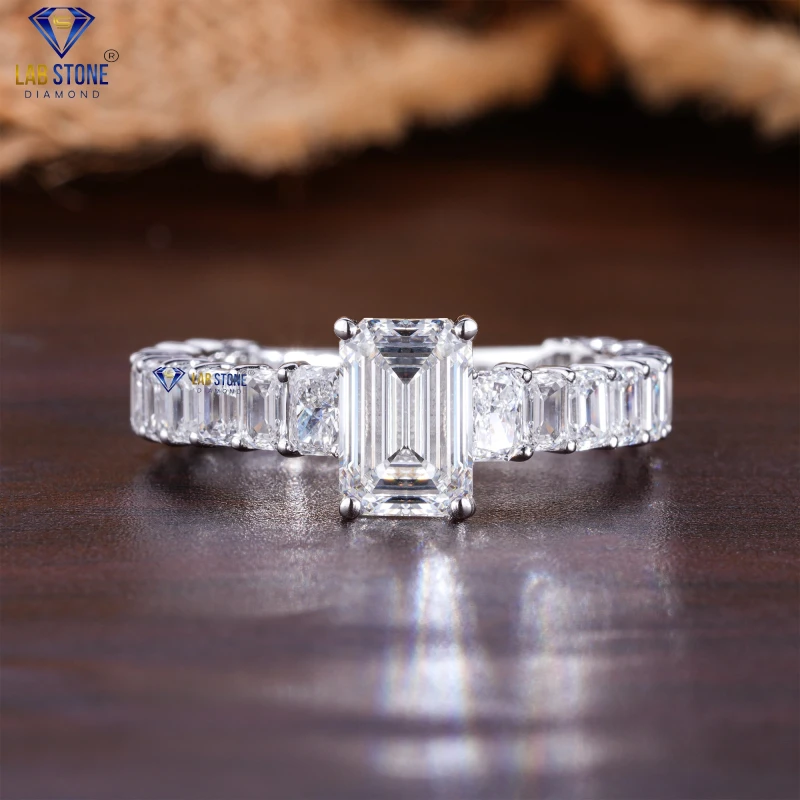 3.96+ Carat Emerald & Radiant Cut Diamond White Gold Ring by Lab-Stone / Magnificiant Ring / EF-VS color