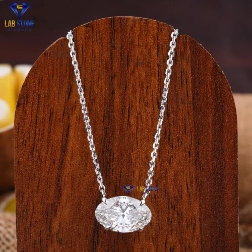 3.52+ Carat Oval Cut Diamond White Gold Pendant by Labstone , Forever In Style Pendant , EF-VS color 