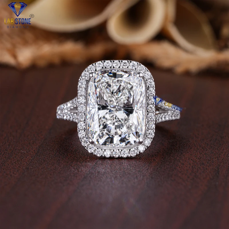 10.372+ Carat Cushion & Round Cut Diamond White Gold Ring / Halo Ring / EF-VS Colour