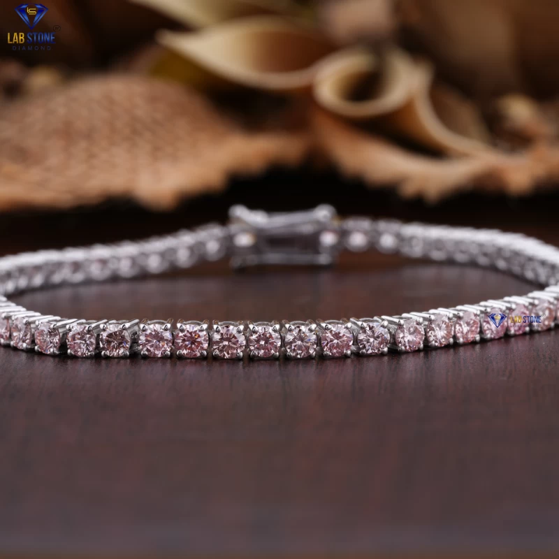 5.78+ Carat P. Round Cut Diamond White Gold Diamond Bracelet by Labstone / Excellence Full Diamond Bracelet / VS Clarity