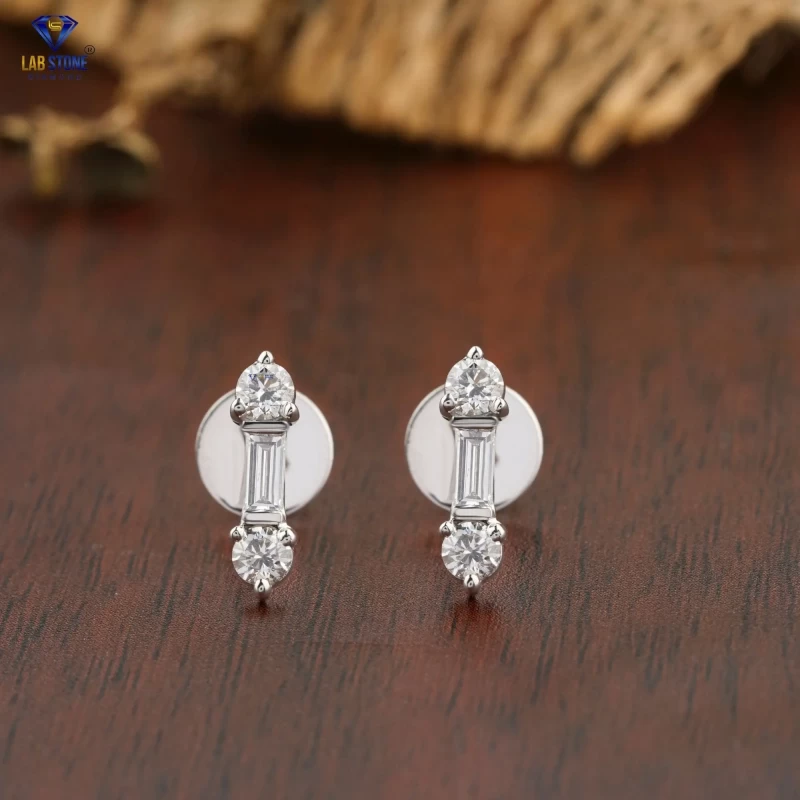 0.68+ Carat Baguette and Round Brilliant Cut Diamond Earring, Engagement Earring, Wedding Earring, E Color, VVS2-VS2 Clarity
