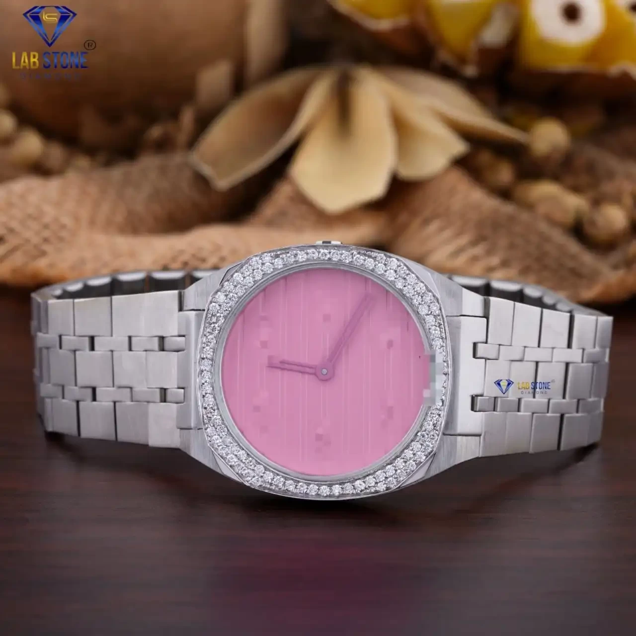 0.68 TDW Round Cut Diamond Watch by Lab Stone / DazzleDial Moissanite Diamond Watch