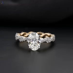 2.05+ Carat Twisted Oval and Round Brilliant Cut Diamond Ring, Engagement Ring, Wedding Ring, E Color, VVS2-VS2 Clarity