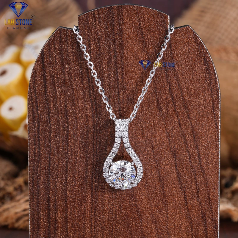 1.59+ Carat Round Cut Diamond White Gold Pendant by Labstone / Timeless Treasures, Endless Glamour / EF-VS color