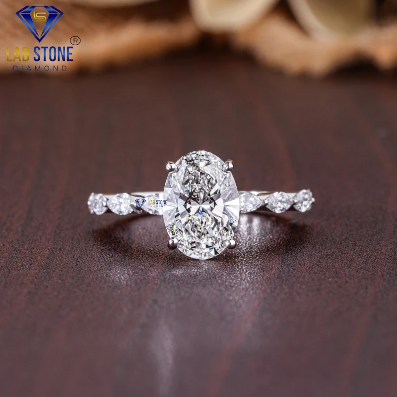 3.63+ Carat Oval & Marquise Cut Diamond White Gold Ring / Party Wear Ring / EF-VS Colour