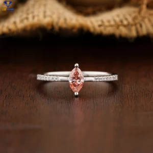 0.352+ Carat F.P.Marquies And Round Brilliant Cut Diamond Ring, Engagement Ring, Wedding Ring, E Color, VVS2-VS2 Clarity