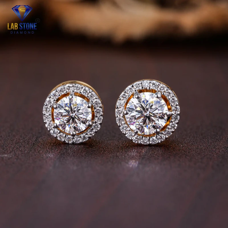 1.43+ Carat Round Cut Diamond Yellow Gold Earring / Party Wear Stud Earring / EF-VS Colour