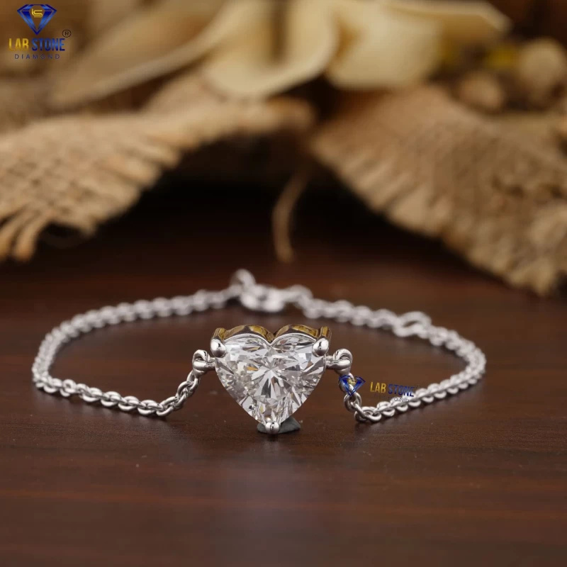 3.09+ Carat Heart Brilliant Cut Diamond Bracelet, Engagement Bracelet, Wedding Bracelet, E Color, VVS2-VS2 Clarity