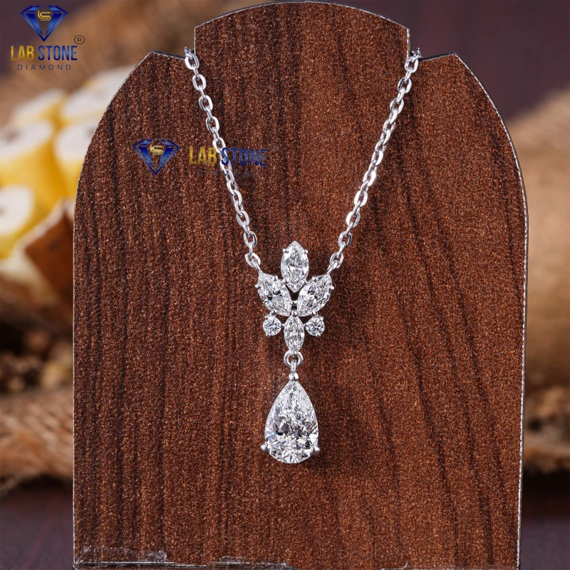 2.51+ Carat Pear, Marquise & Round Cut Diamond White Gold Pendant by Labstone / Mesmerising pendant / EF-VS color