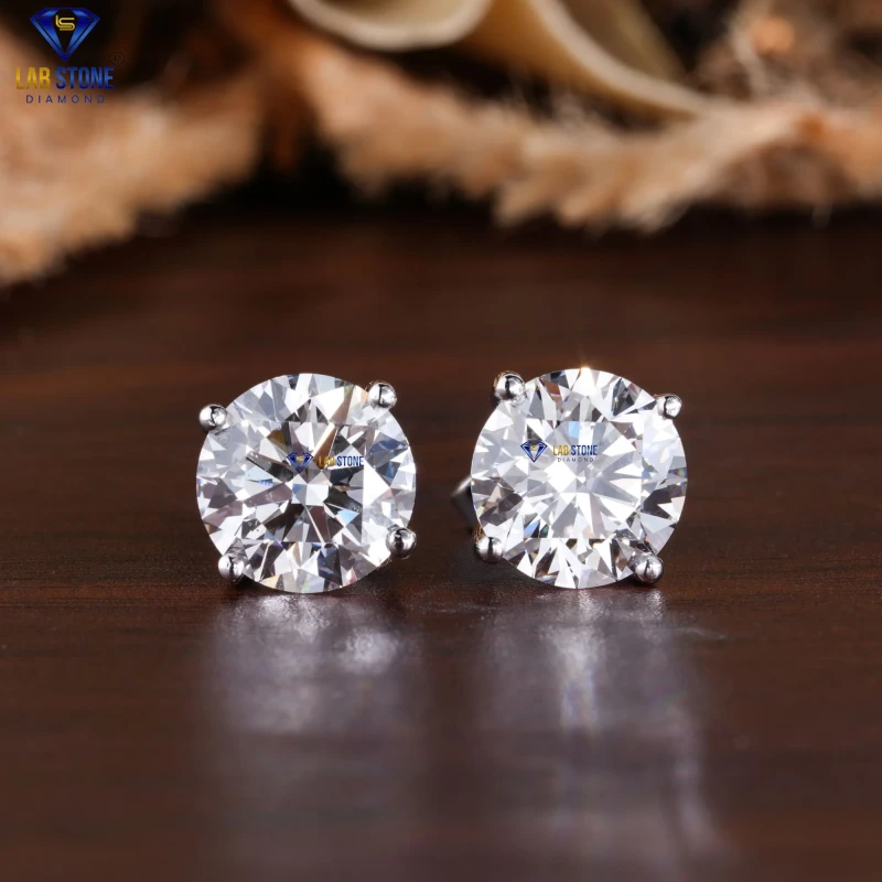 4.00+ Carat Round Cut Diamond White Gold Earring by Labstone / Precious Diamond Earring / EF color VS clarity