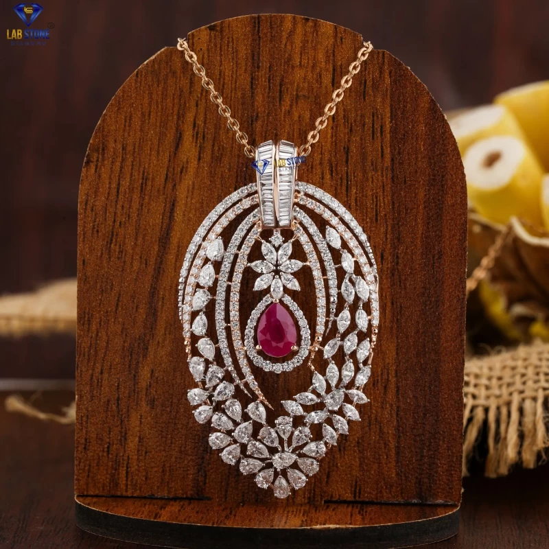 5.89+ Carat F.P.Pear,Baguette,Marquise & Round Brilliant Cut Diamond Pendant, Engagement Pendant, Wedding Pendant, E Color, VVS2-VS2 Clarity