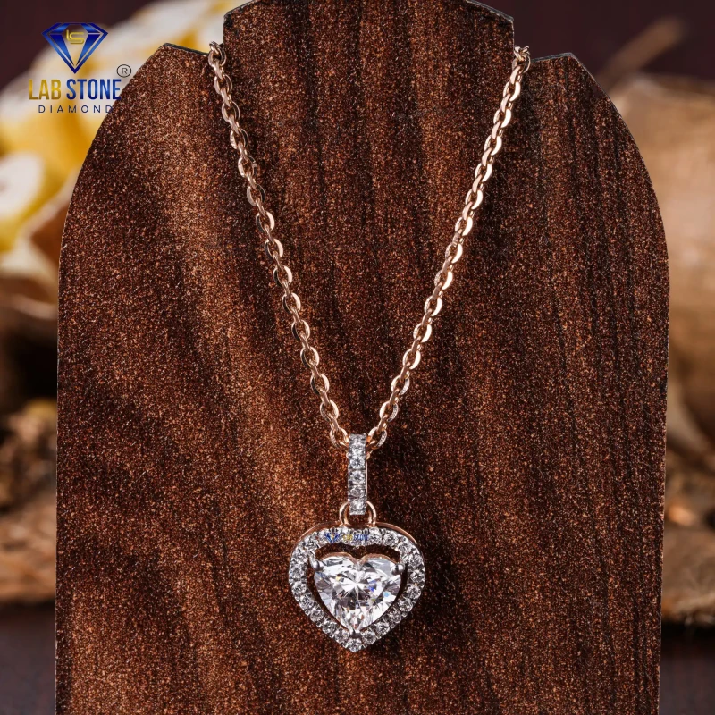 1.19 TDW Heart & Round Cut Diamond Rose Gold Pendant / Stunning Heart Pendant / EF-VS color